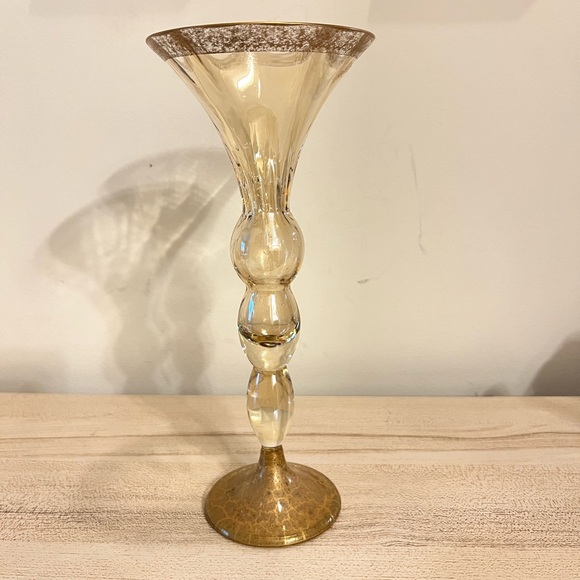 Bombay glass made in Poland tall light amber color with gold accents vase - Picture 1 of 8